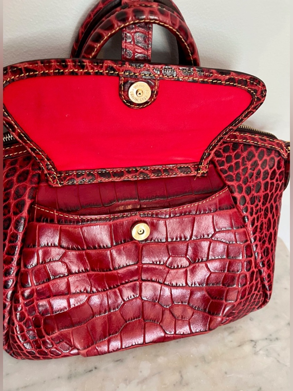 Dooney & Bourke Red Croc-Embossed Satchel with Gold Hardware - Picture 6 of 14